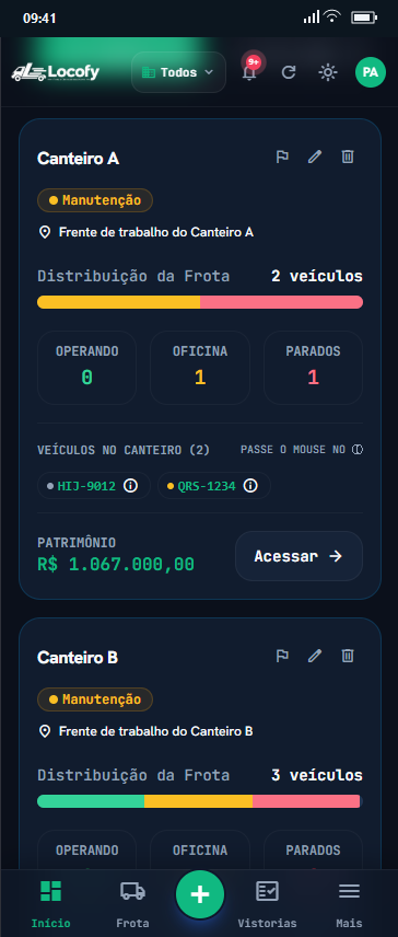 Locofy - Tela do Sistema no Celular